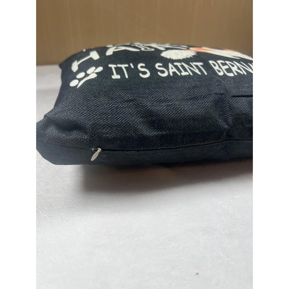 Saint Bernard Dog Throw Pillow 14x14‎ Black Canvas Whimsical Quote Indoor Decor